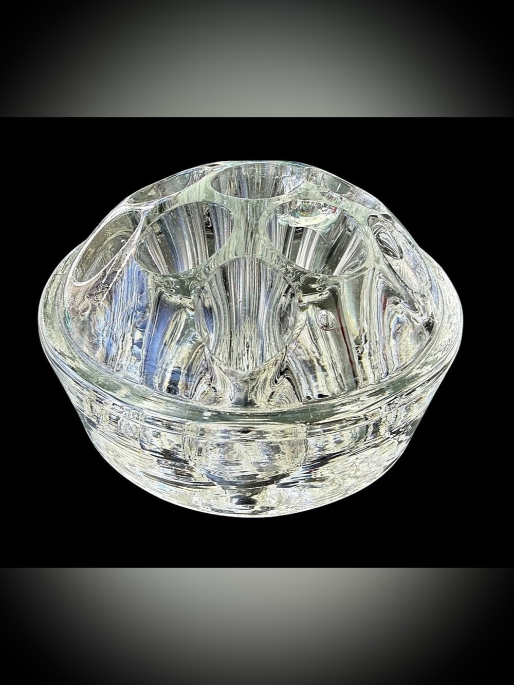 Flower Frog 11-Hole Clear Thick Glass Vintage 2.75” Diameter